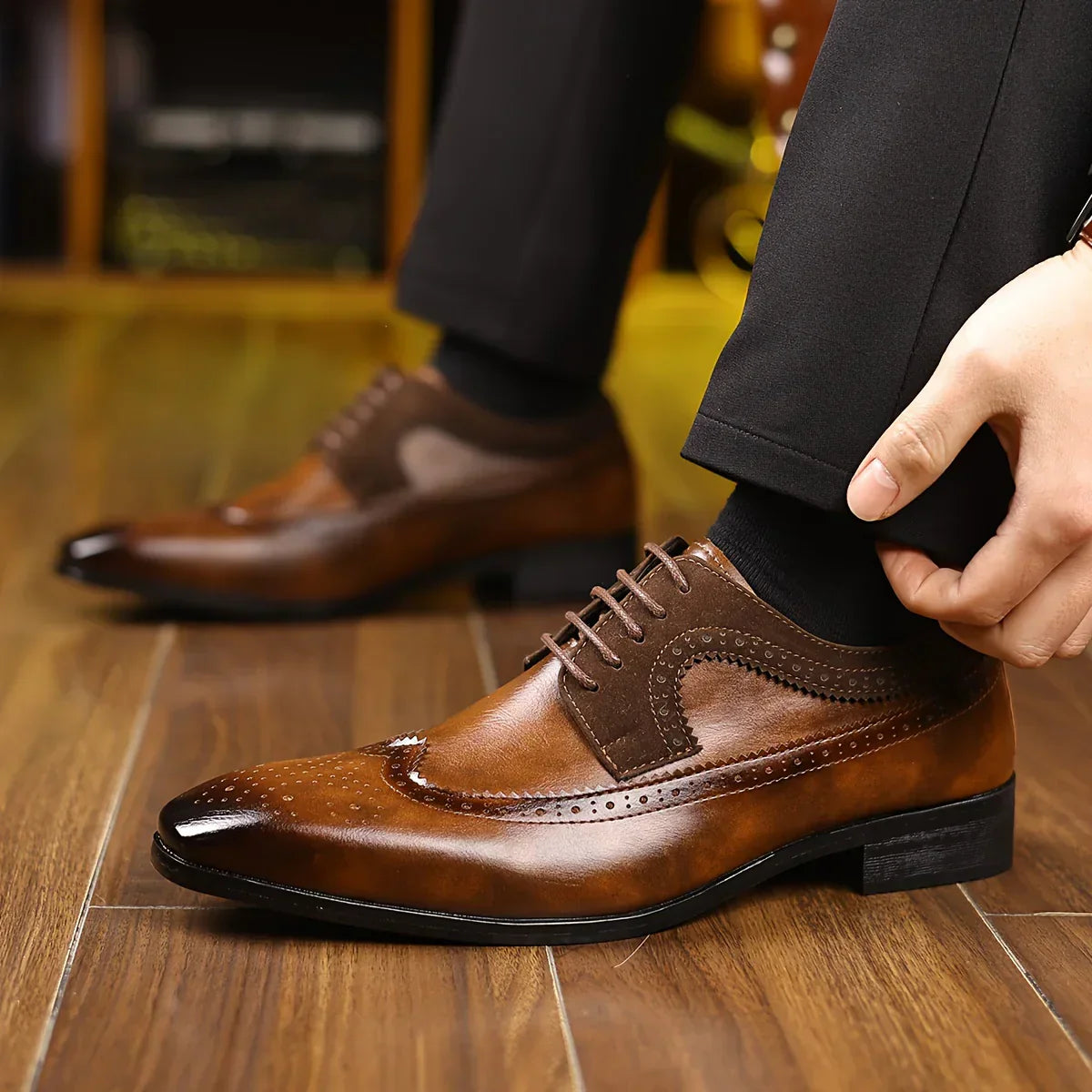 Men’s Leather Dress Shoes – Premium Black Formal Footwear, Elegant Design